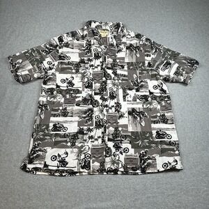 Panama Jack Rayon Motorcycle Print Hawaiian Shirt XL Vintage Biker Palm Trees